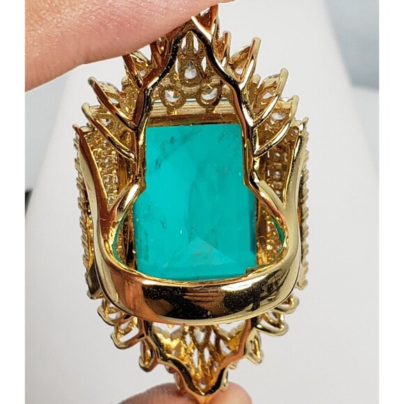 Signed Princess Doublet Natural Emerald with CZ 18KGL Size 9 Cocktail Ring - Picture 12 of 16